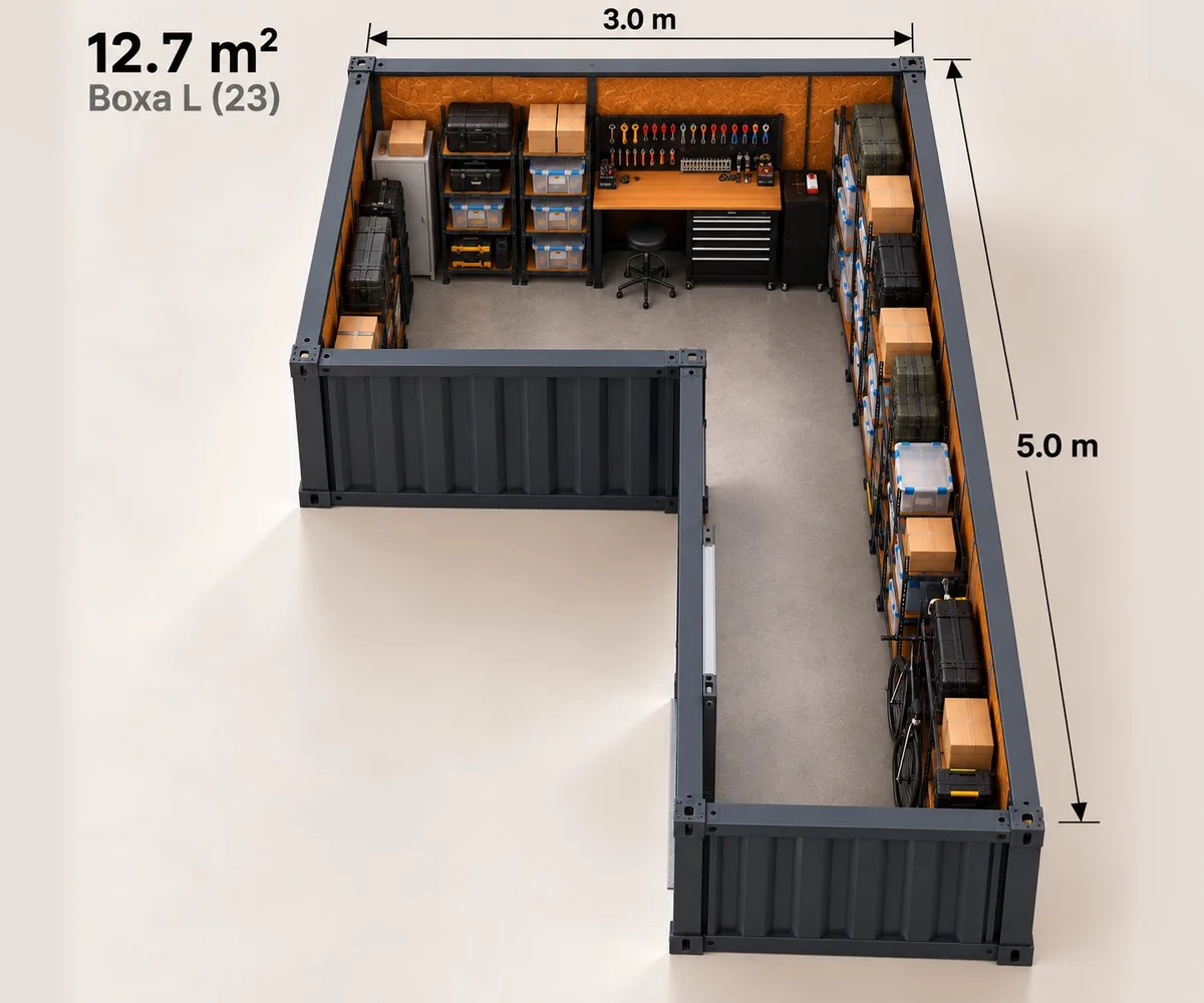 Boxă în L 12,7 m² de închiriat, formă de L, 3 / 5 m – KeepBox Iași